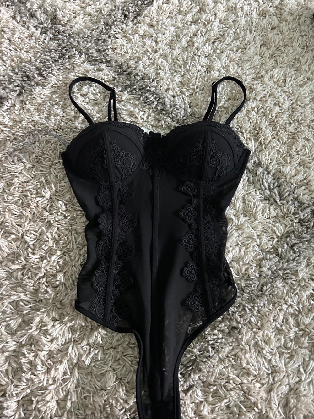 Windsor Black Lace Trim Bustier Bodysuit